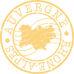 Auvergne Rhône-Alpes gold circular seal logo