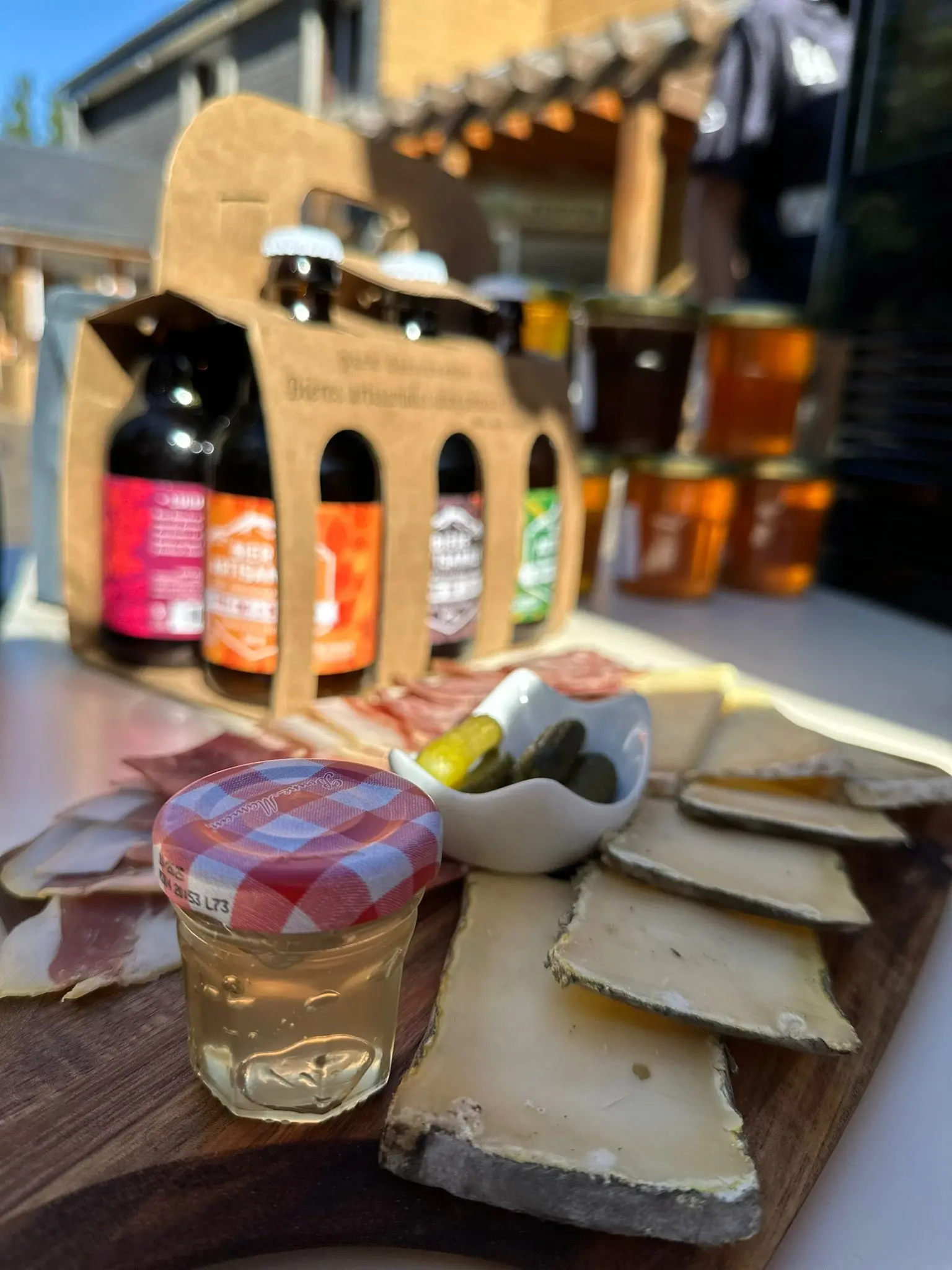 Craft beer sampler with cheese and charcuterie board